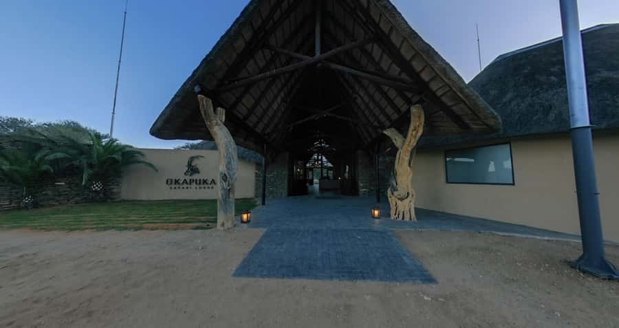 From Windhoek: Okapuka Safari Lodge Day Trip - A green lodge beneath the camel thorn trees